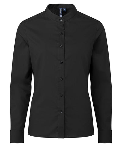 Womens banded collar grandad shirt | black
