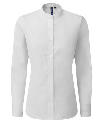 Womens banded collar grandad shirt | white