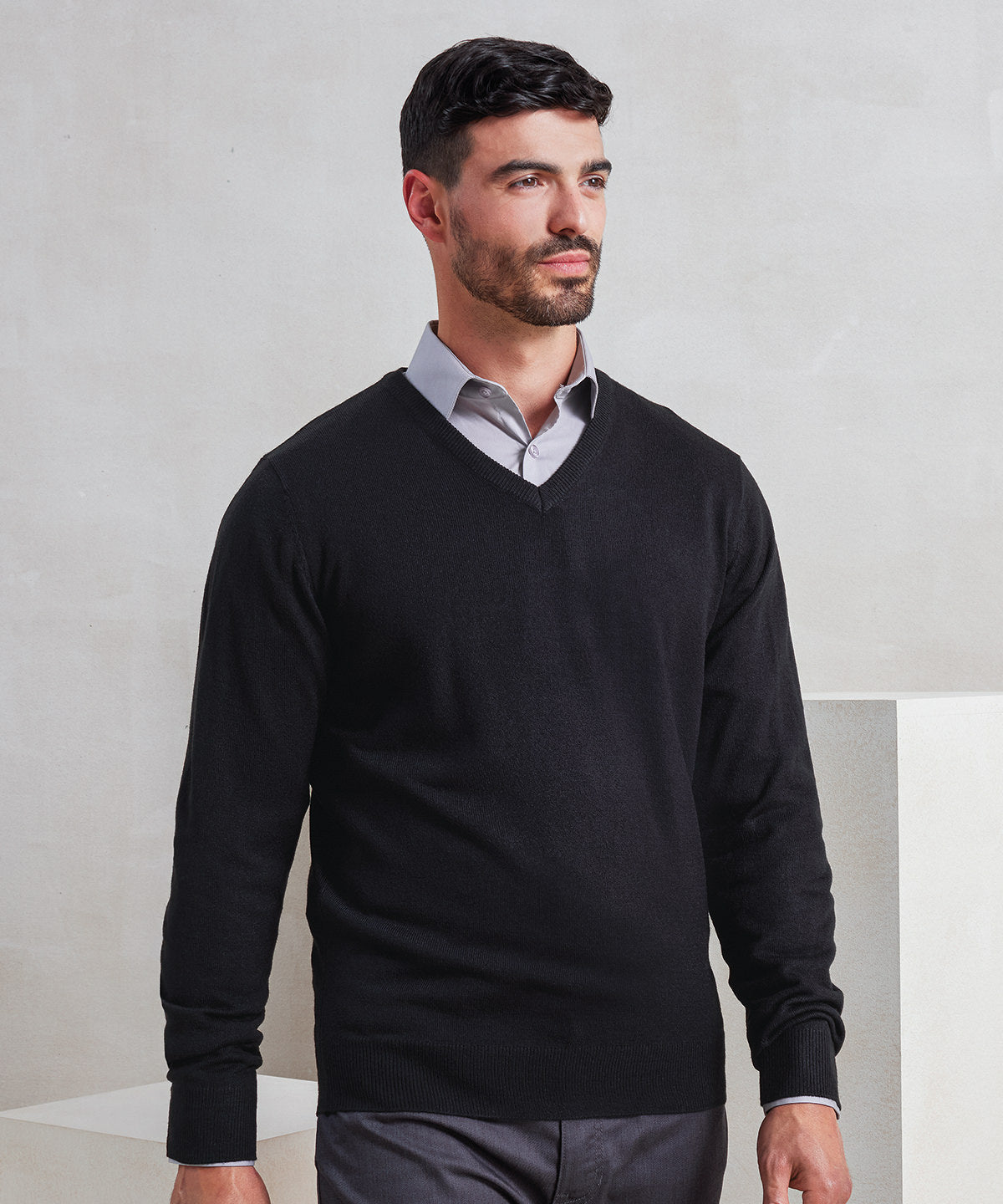 Essential acrylic v-neck sweater | navy