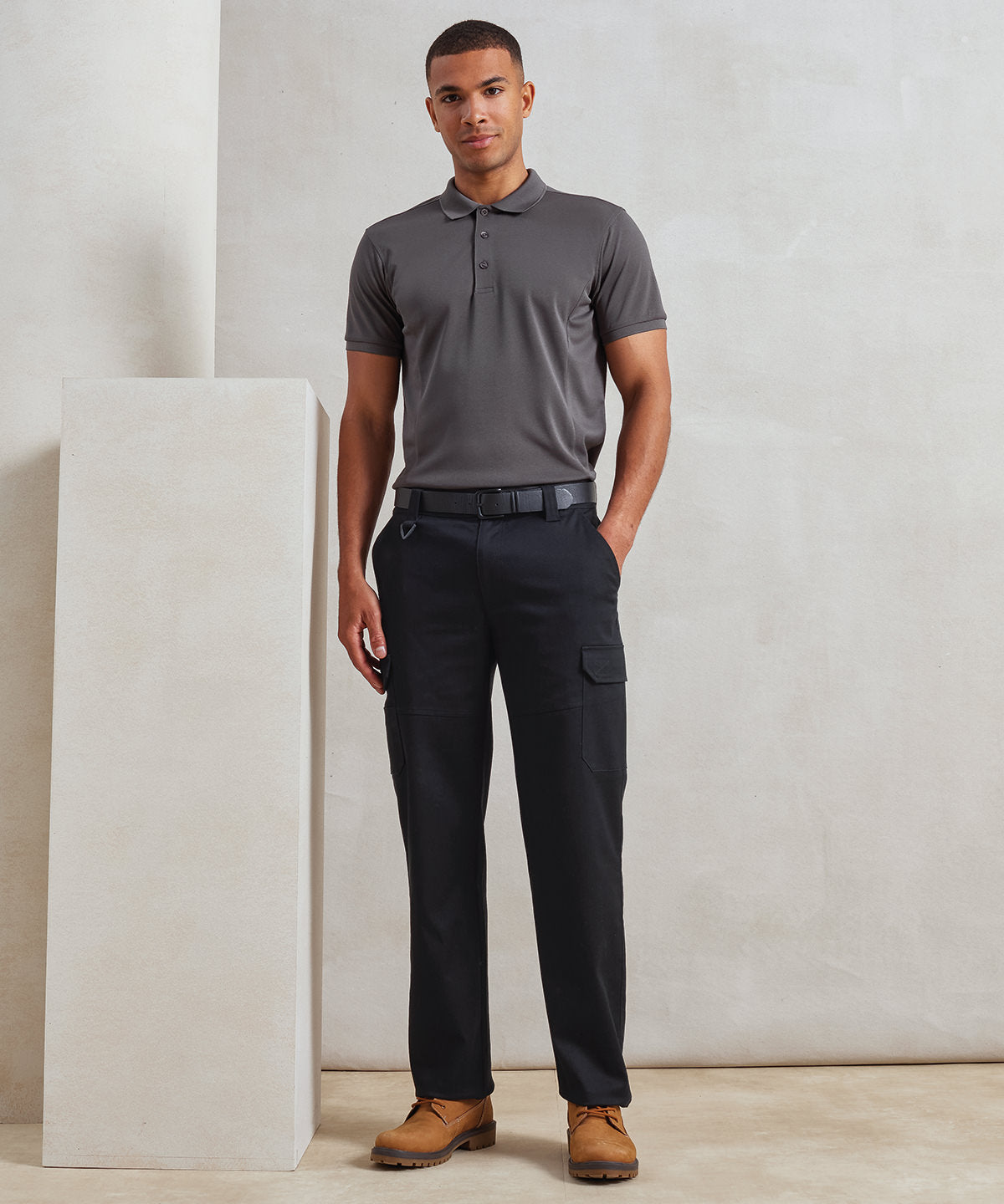 Stretchchecker work cargo trousers | black