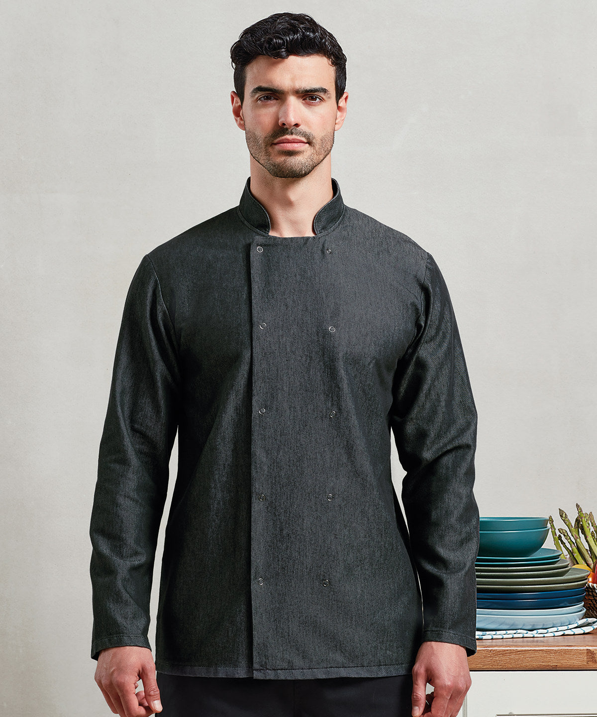 Denim chefs jacket | black denim