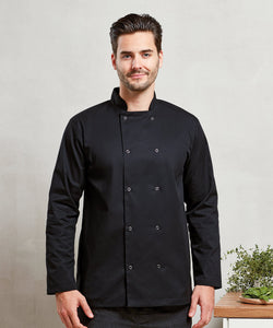 Studded front long sleeve chefs jacket | black