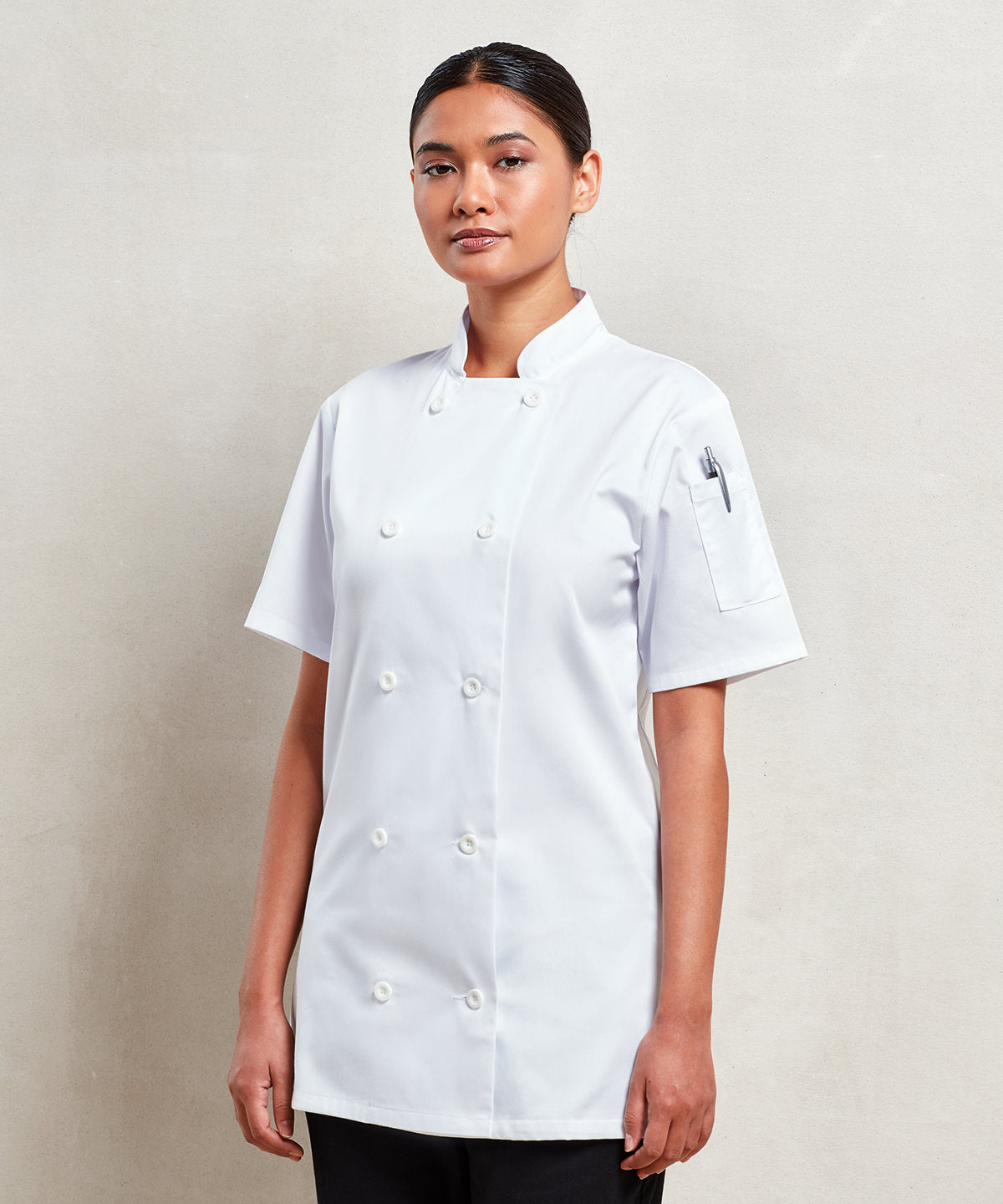 Womens short sleeve chefs jacket | white