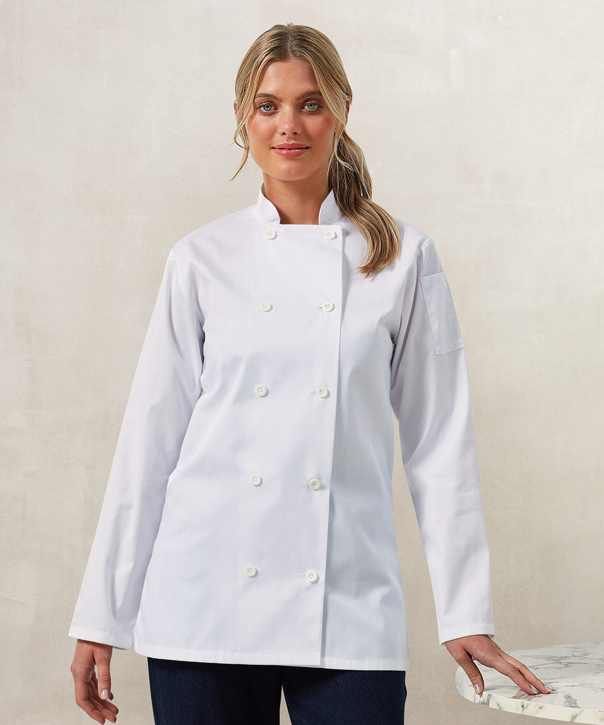 Womens long sleeve chefs jacket | white