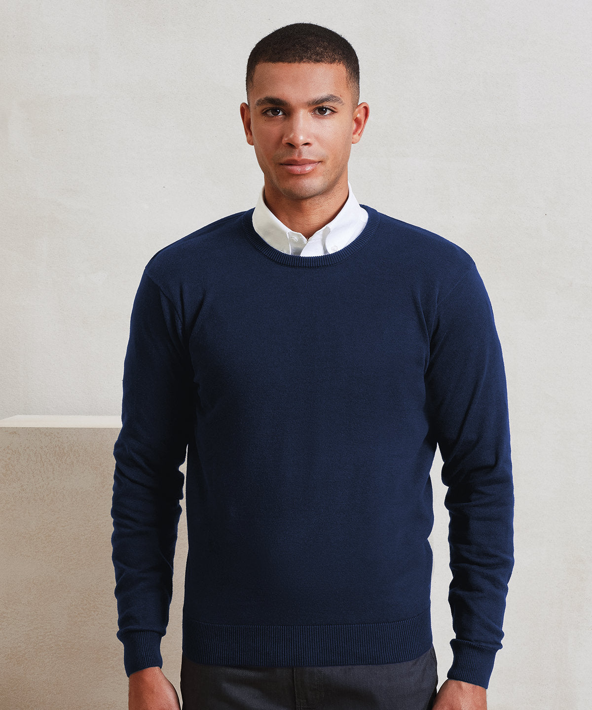 Crew neck cotton-rich knitted sweater | black