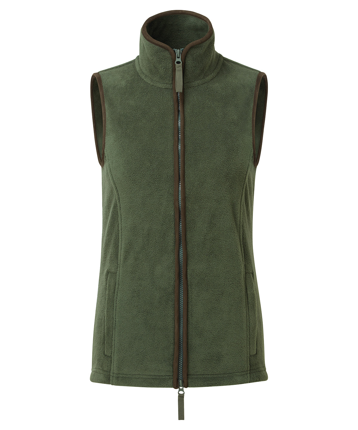 Womens artisan fleece gilet | moss green/brown