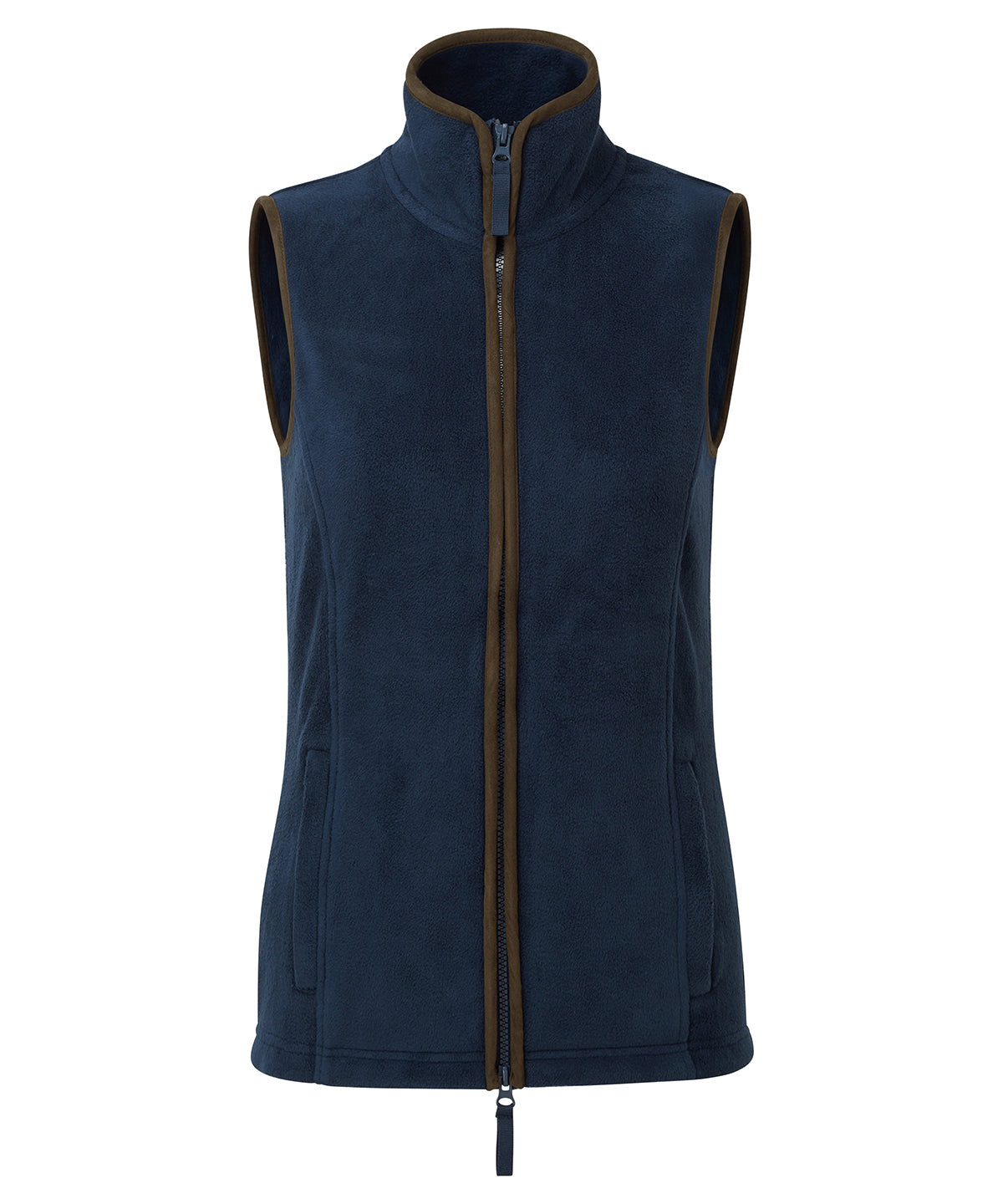 Womens artisan fleece gilet | navy/brown