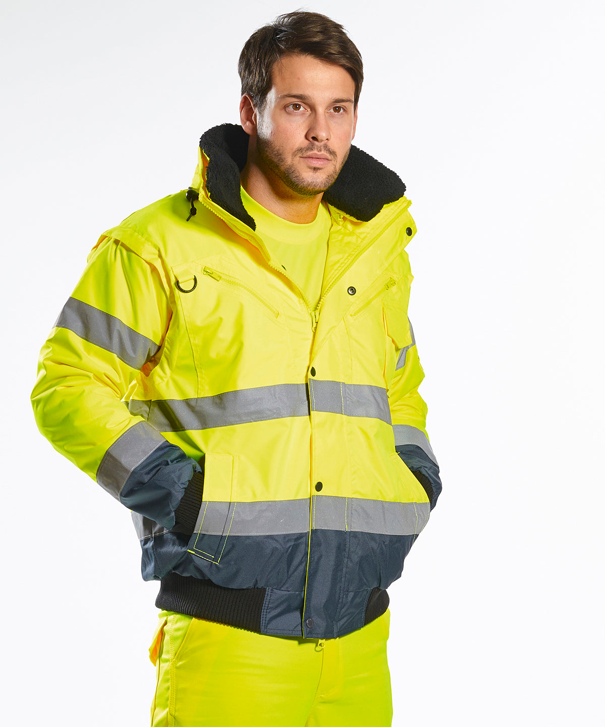 Hi-vis contrast bomber jacket (C465) | yellow/navy