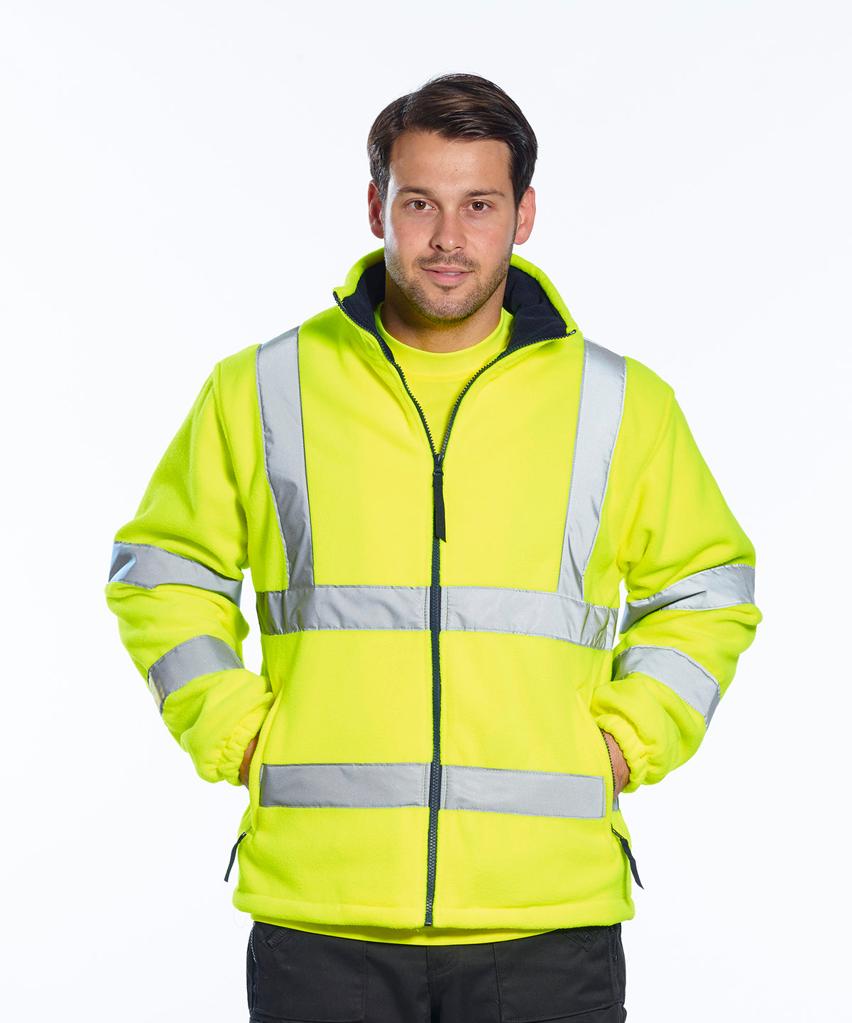 Hi-vis mesh-lined fleece (F300) | orange/navy