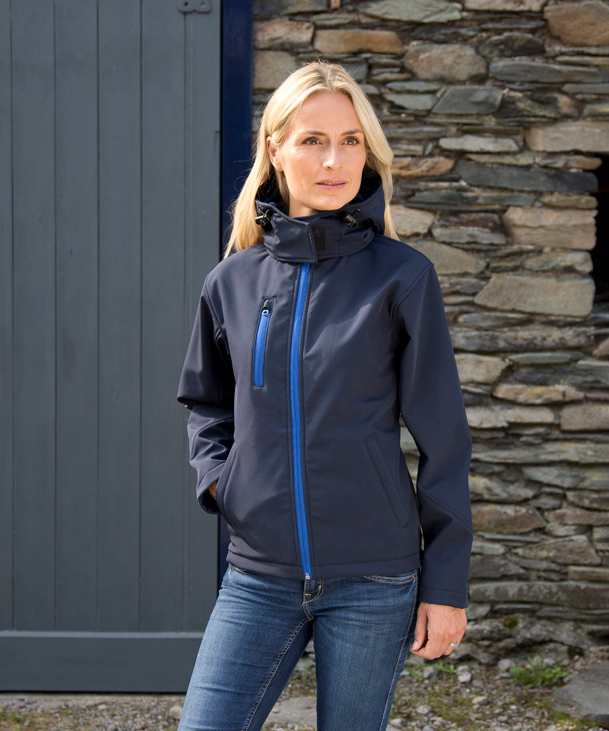 Womens Core TX performance hooded softshell jacket | black/grey