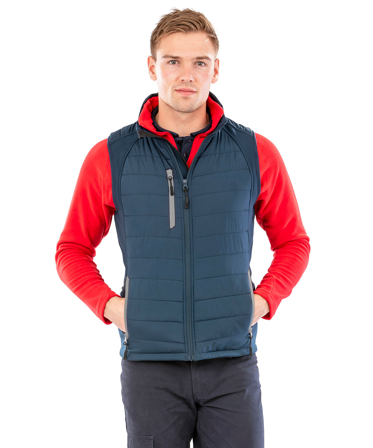 compass padded softshell gilet | navy/red