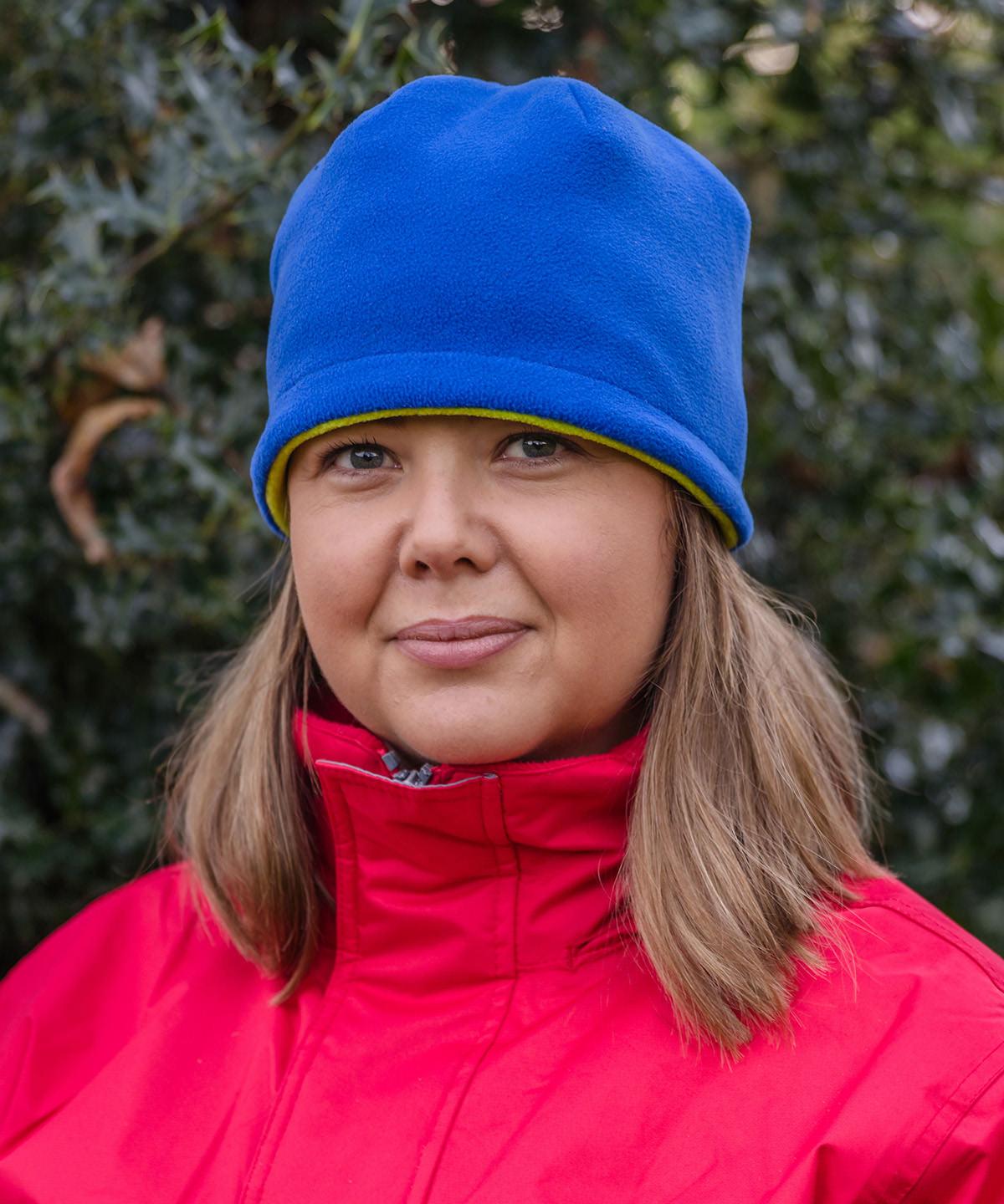 Reversible fleece skull hat | navy/orange