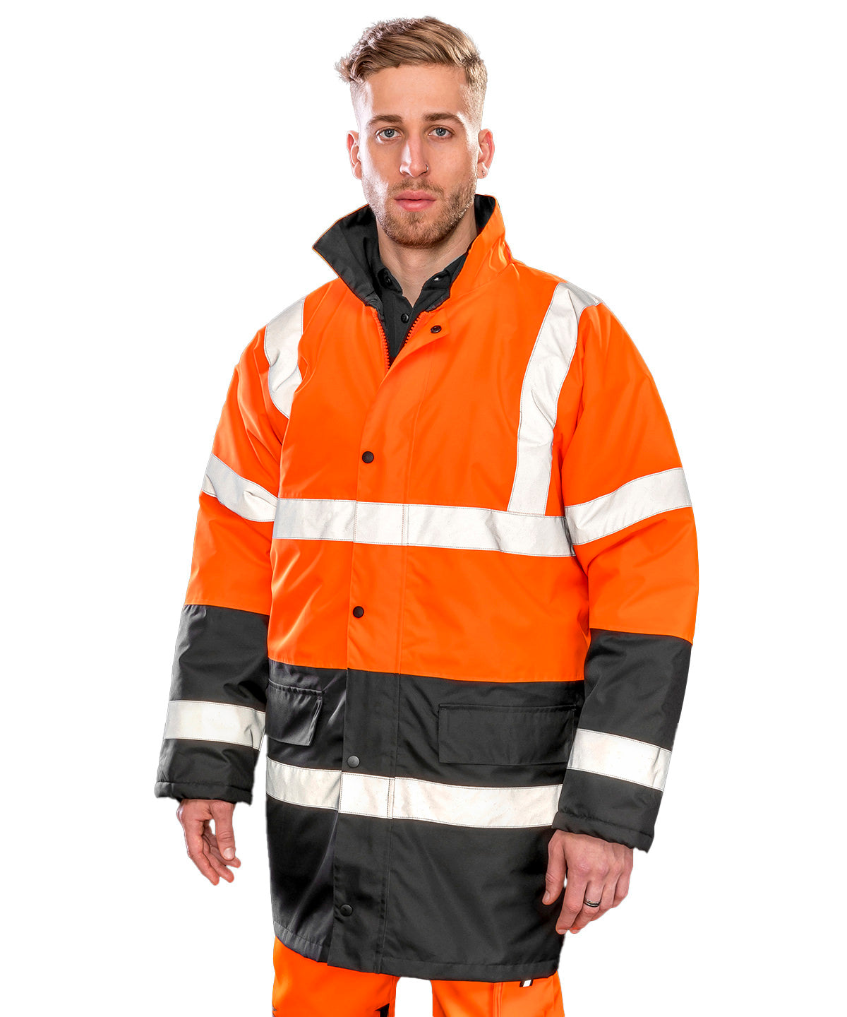 Motorway two-tone safety coat | fluorescent orange/black