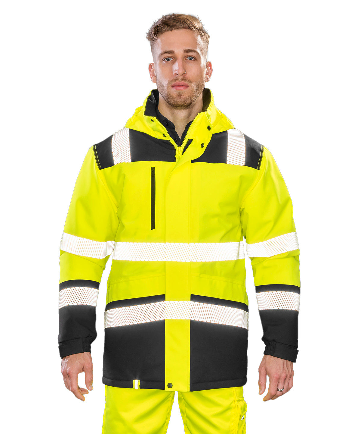 Printable softshell safety coat | fluorescent yellow/black