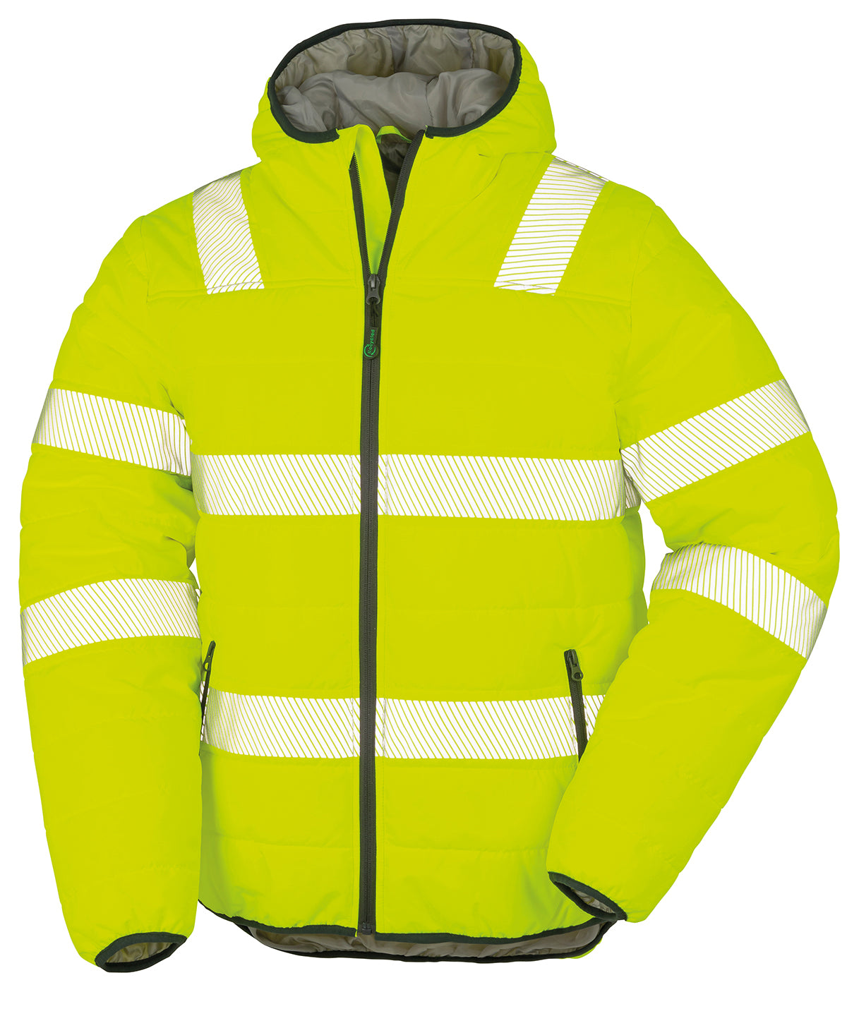 Recycled ripstop padded safety jacket | fluorescent yellow