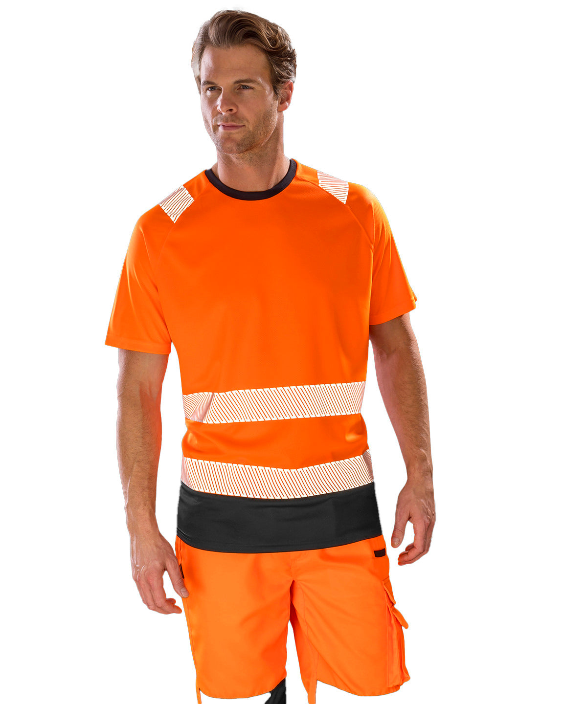 Recycled safety t-shirt | fluorescent orange/black
