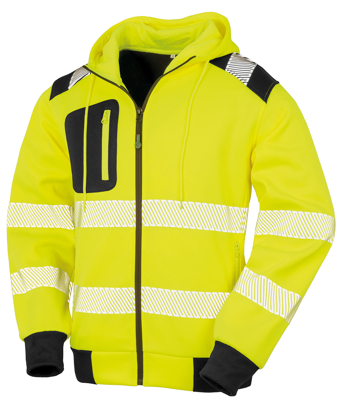 Recycled robust zipped safety hoodie | fluorescent yellow/black