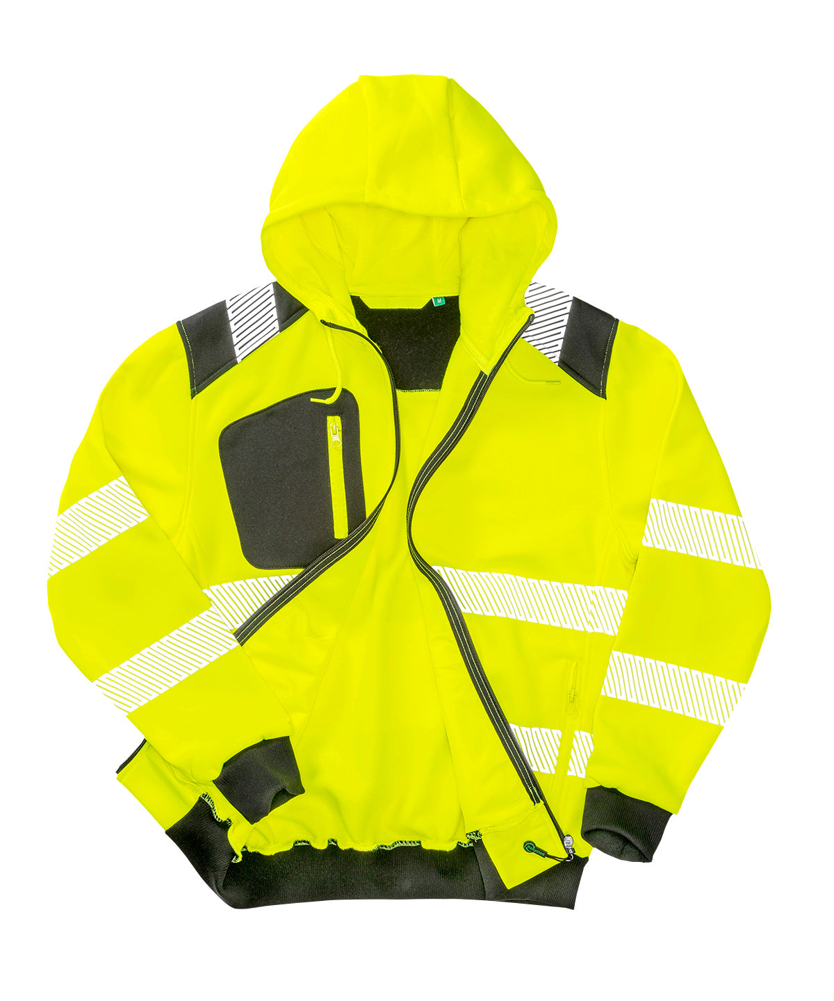Recycled robust zipped safety hoodie | fluorescent orange/black