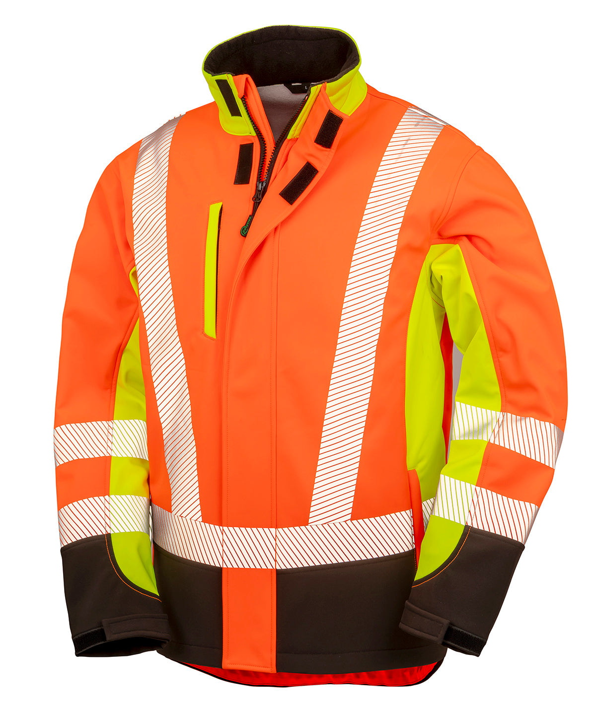 Recycled 3-layer printable 3-tone safety softshell | fluorescent yellow/fluorescent orange/black