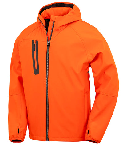 3-layer recycled printable casual hooded softshell | orange/navy