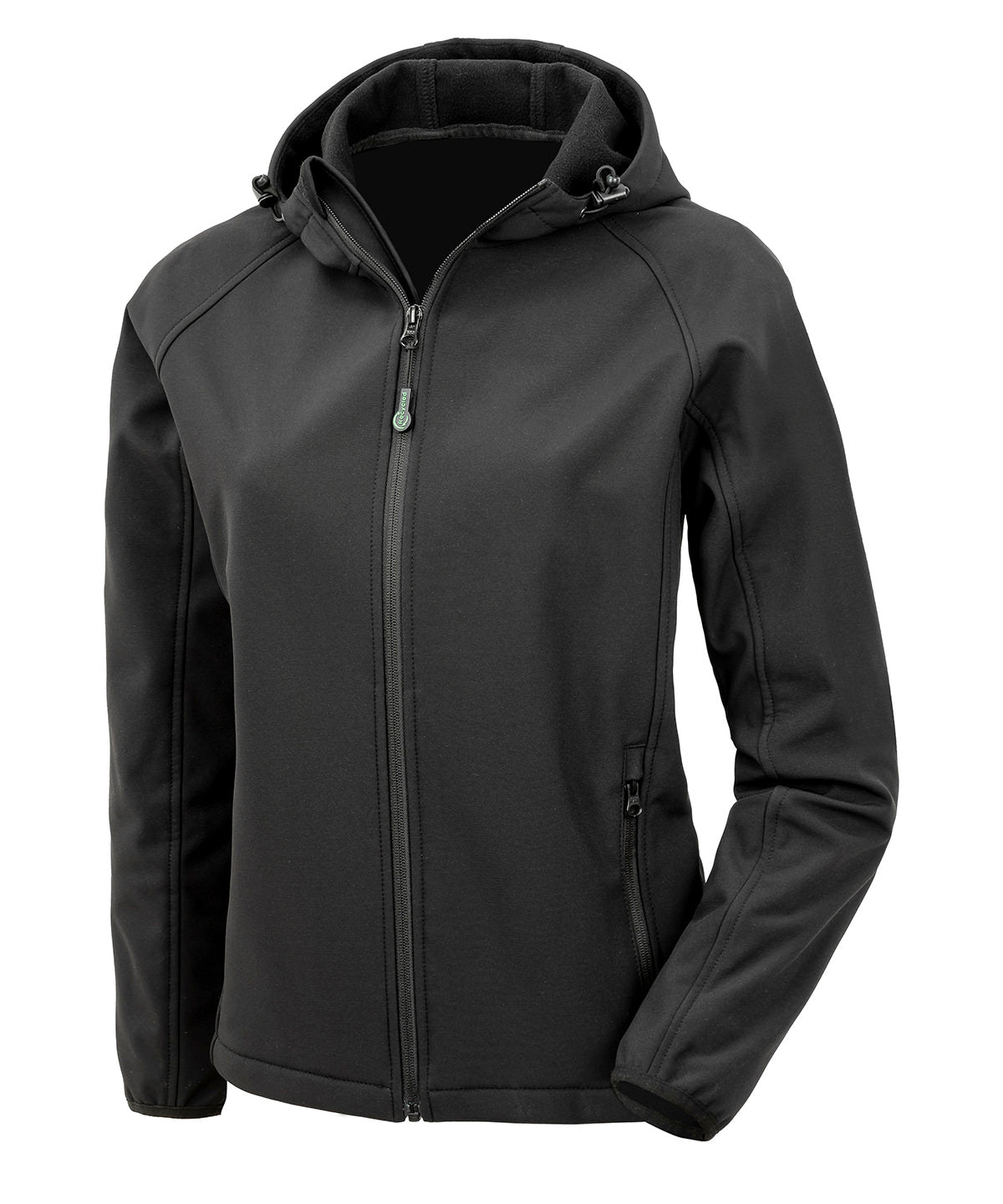 Womens recycled 3-layer printable hooded softshell | black