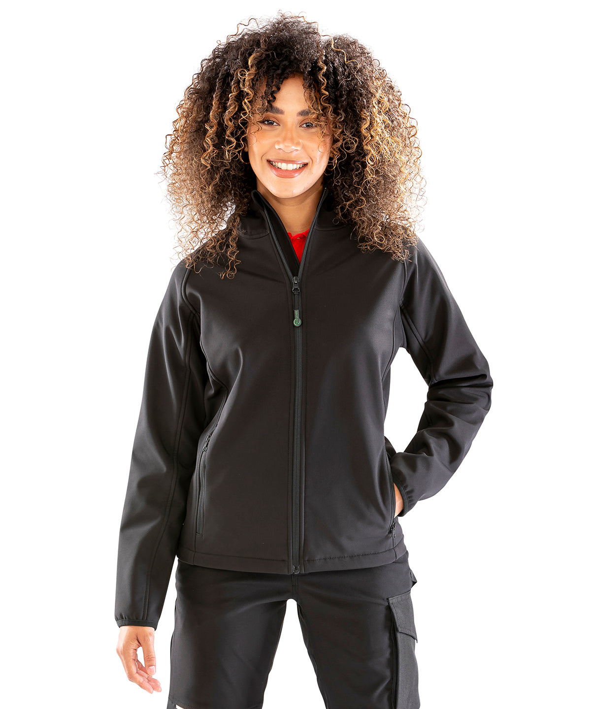 Womens recycled 3-layer printable hooded softshell | black