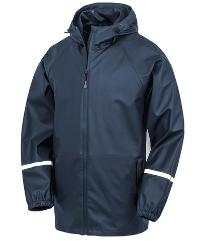 Prism PU waterproof jacket with reflective bands and recycled backing | navy