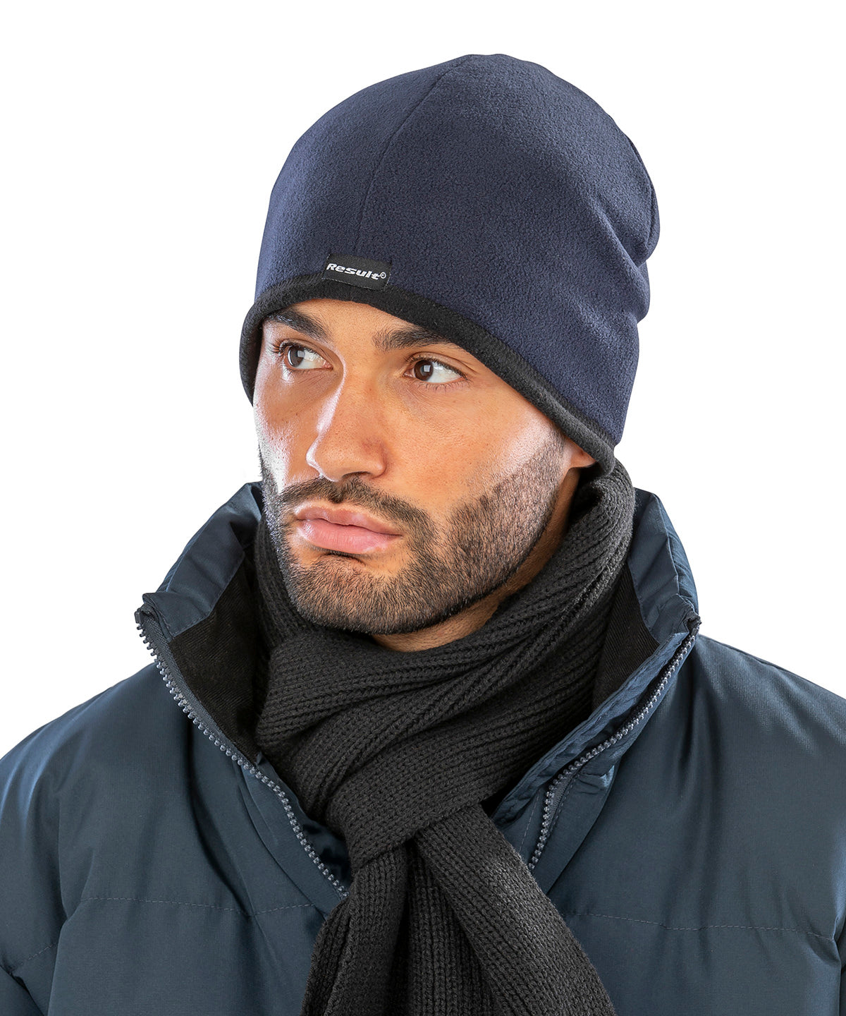 Reversible microfleece bob hat | olive/black