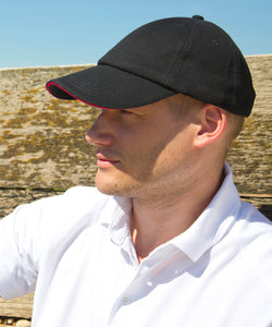 Low-profile heavy brushed cotton cap with sandwich peak | black/red