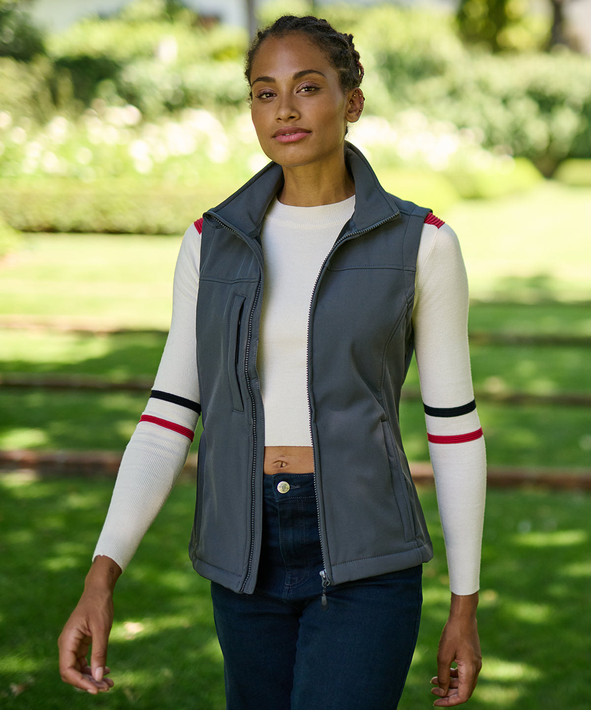 Womens Flux softshell bodywarmer | Classic Red/Seal Grey