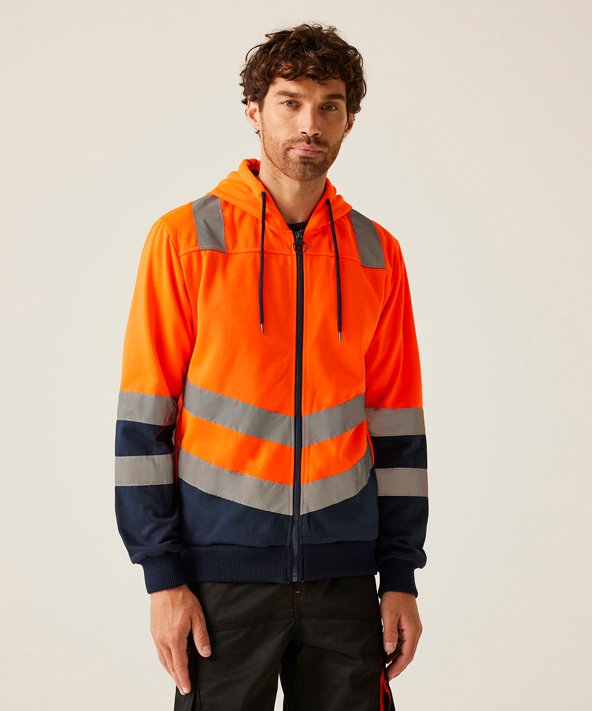 Pro hi-vis full zip hoodie | orange/navy