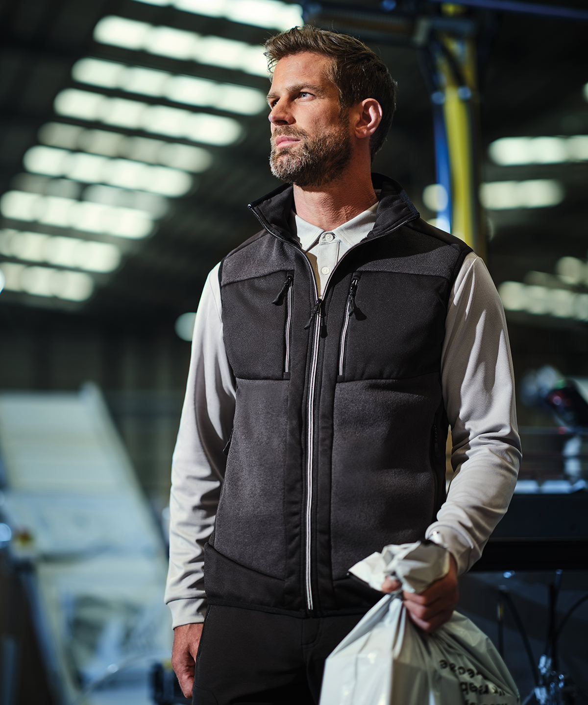 E-Volve unisex knit-effect stretch bodywarmer | ash/black