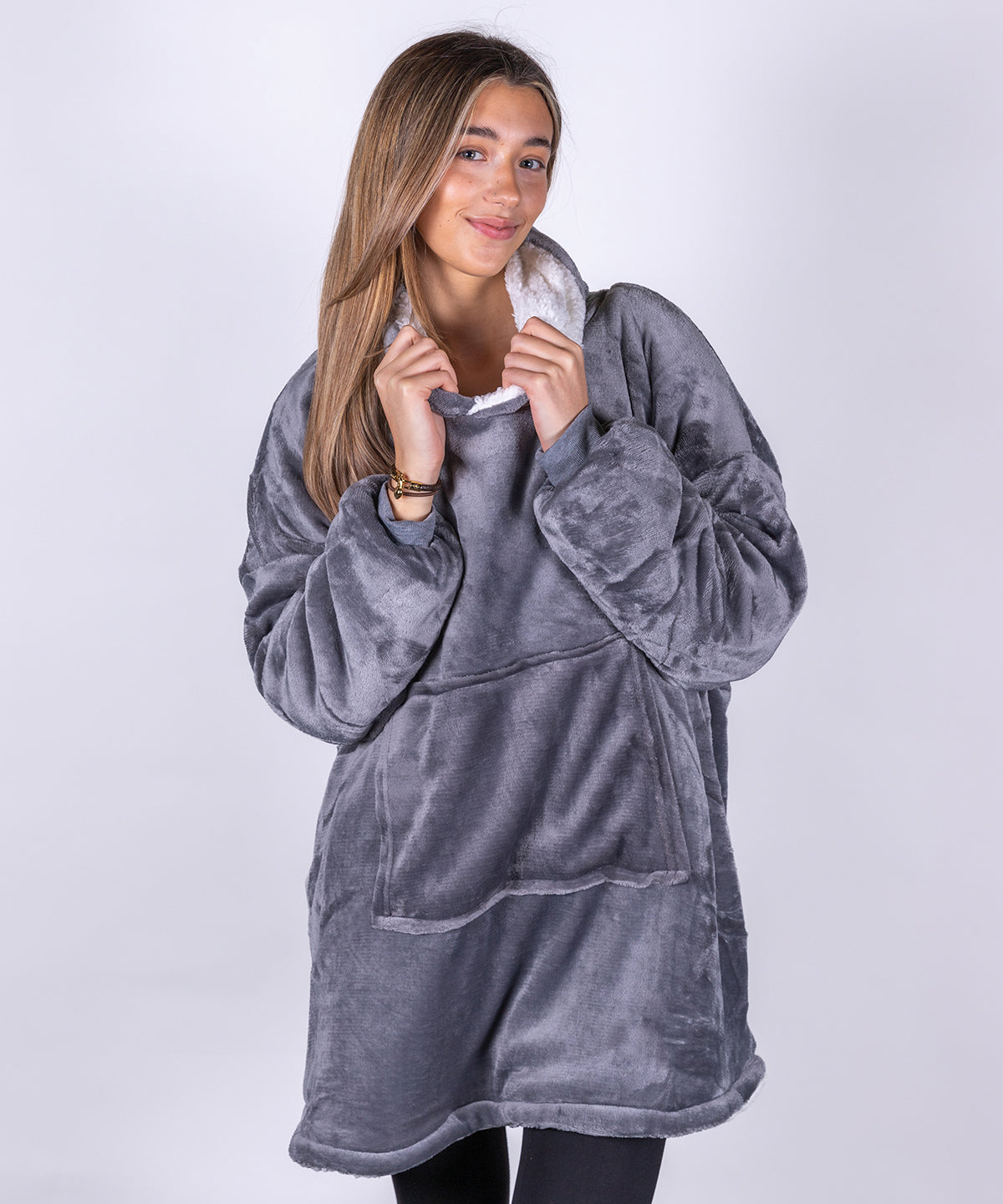 The Ribbon oversized cosy reversible sherpa hoodie | grey