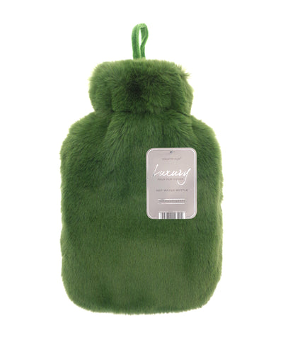 Super luxury faux fur hot water bottle and cover | cedar green