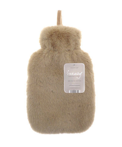 Super luxury faux fur hot water bottle and cover | natural