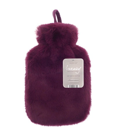 Super luxury faux fur hot water bottle and cover | plum