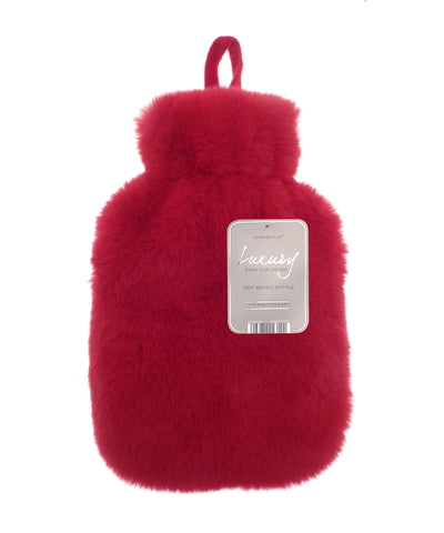 Super luxury faux fur hot water bottle and cover | scarlet red