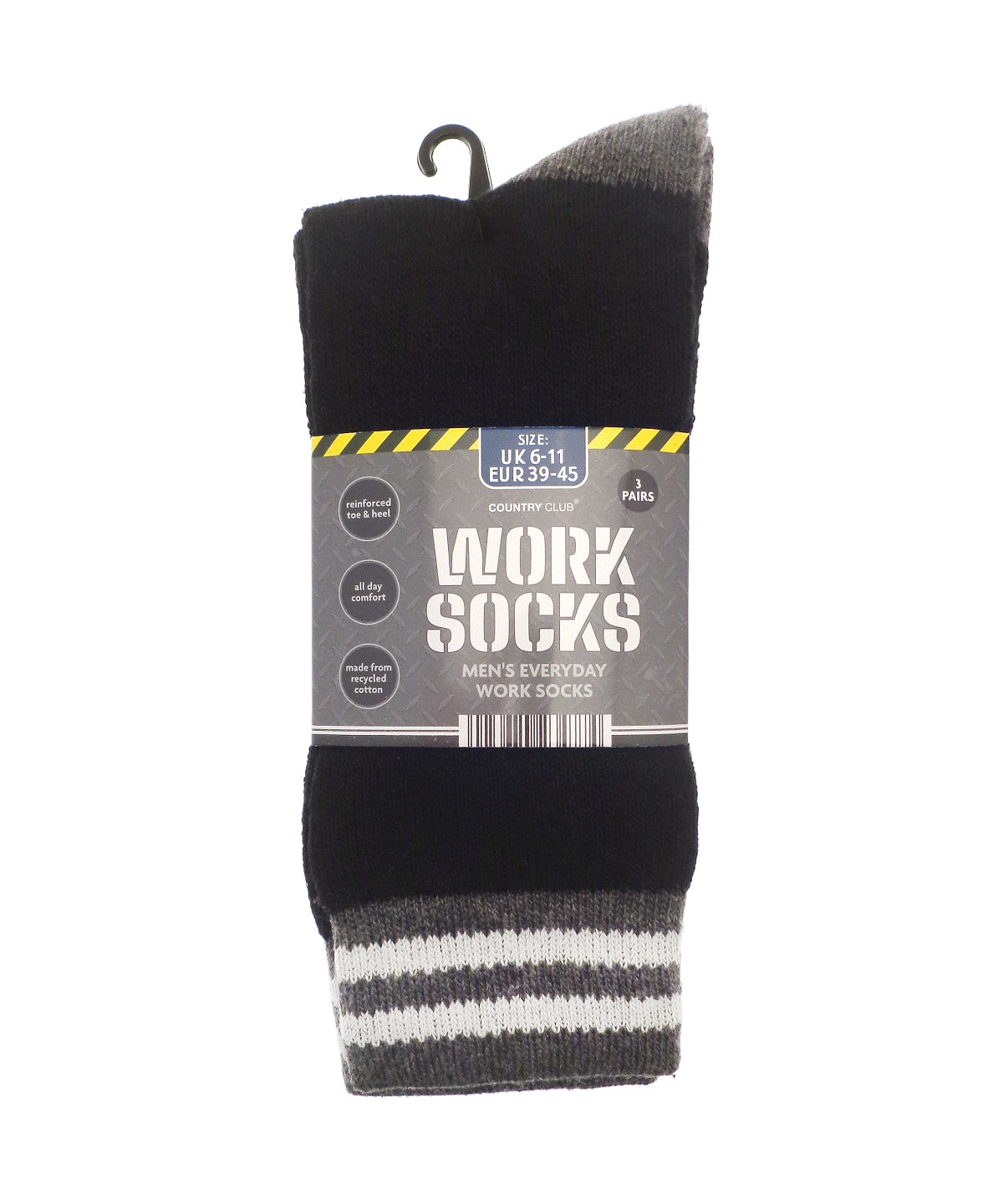 Mens 3-pack work socks (recycled cotton) | black/grey