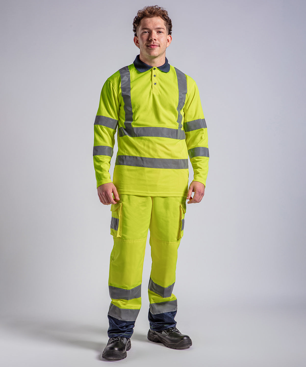 High visibility long sleeve polo | hv yellow/navy