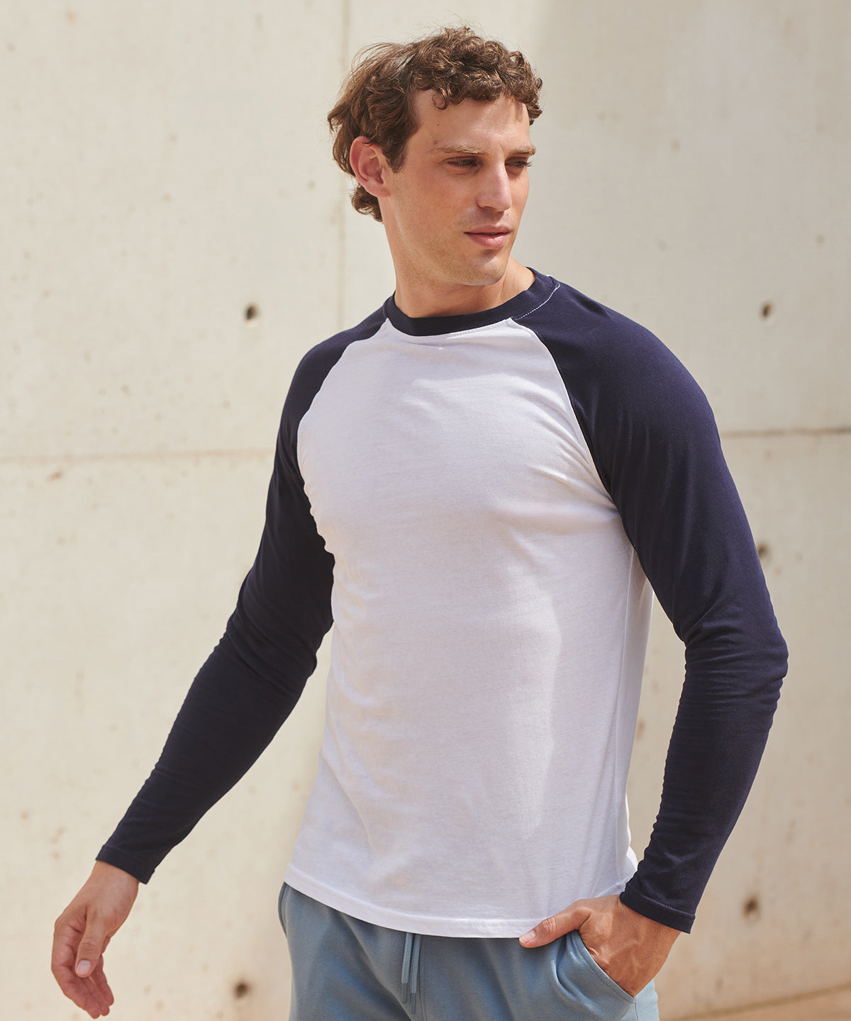 Long sleeve baseball t-shirt | white/oxford navy