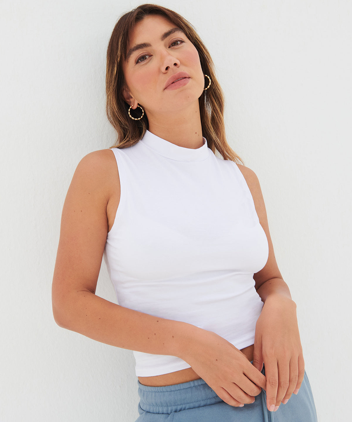 Womens high neck crop vest | black