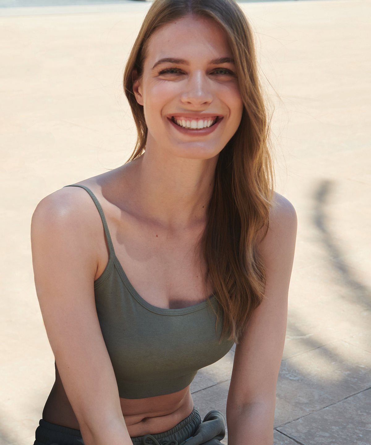 Womens sustainable fashion cropped cami top with adjustable straps | black