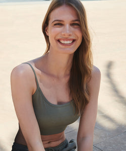 Womens sustainable fashion cropped cami top with adjustable straps | black