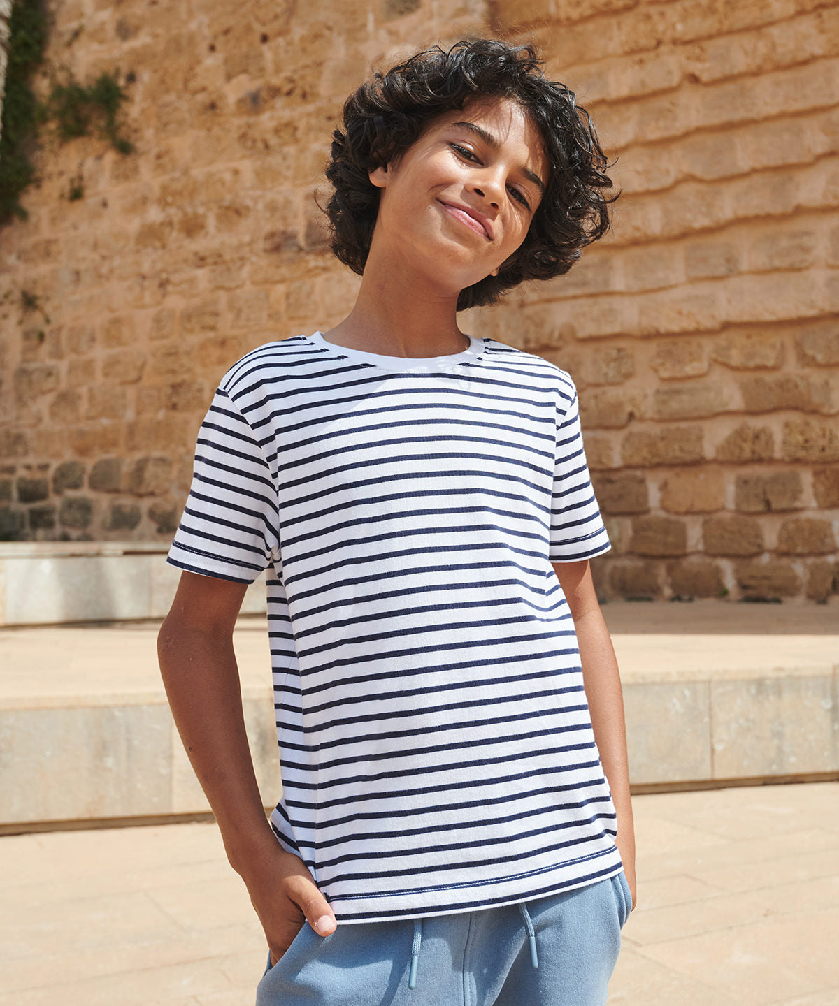 Kids striped T | white/oxford navy