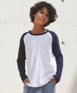 Kids long sleeve baseball T | white/oxford navy
