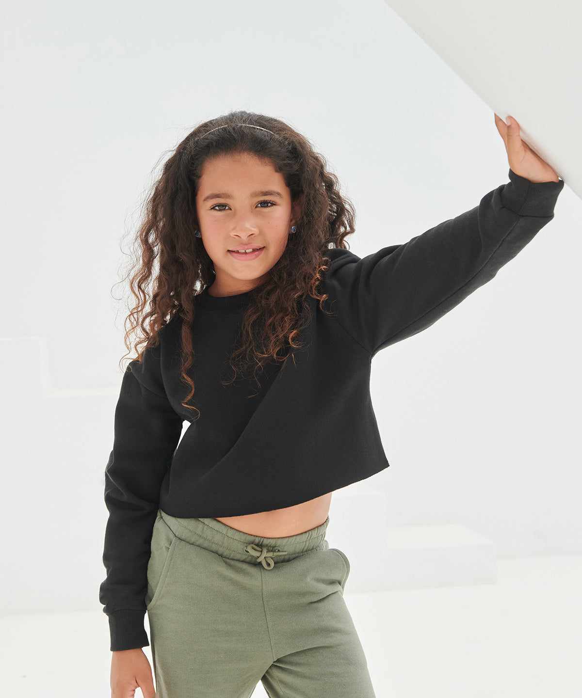 Kids cropped slounge sweat | heather grey