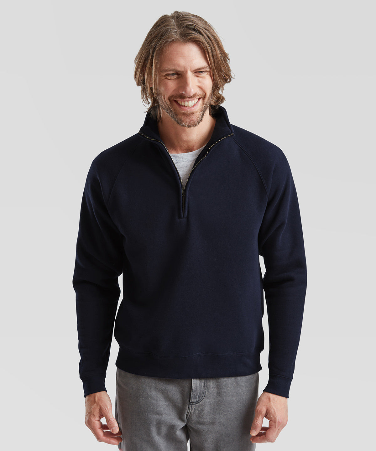 Premium 70/30 zip-neck sweatshirt | heather grey