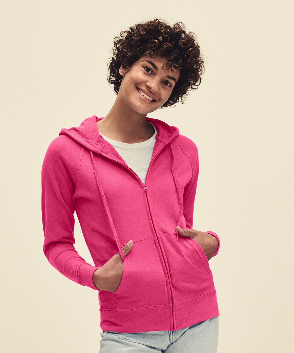 Womens lightweight hooded sweatshirt jacket | White