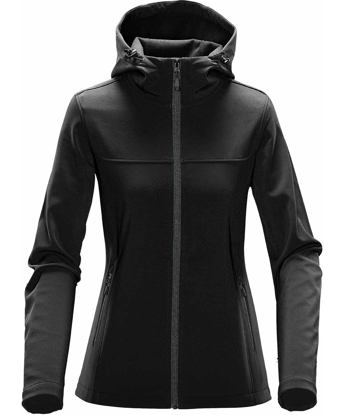 Womens Orbiter softshell hoodie | Black/Dolphin