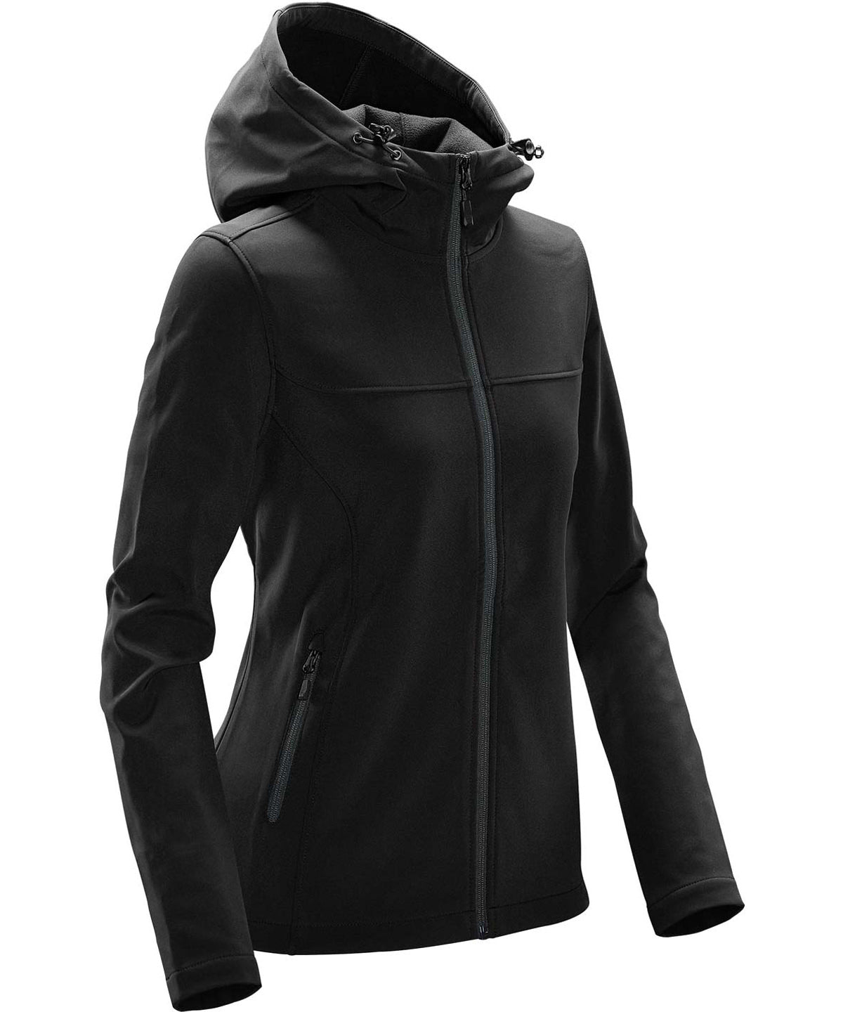Womens Orbiter softshell hoodie | Black/Dolphin